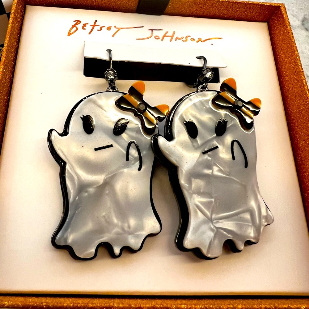 Betsey Johnson girly ghost bows drop Halloween earrings NEW in box